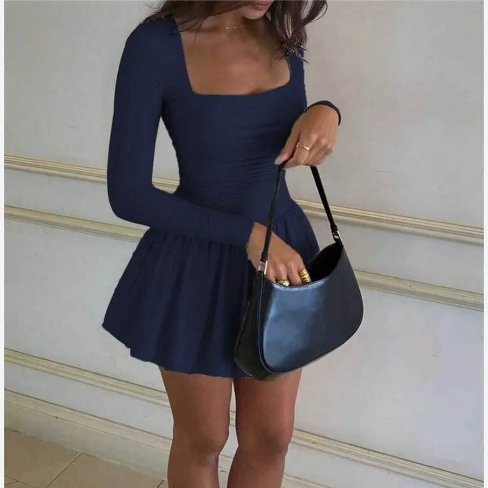 Free people Navy Square Neck Long Sleeve Skater Dress size XL NWOT